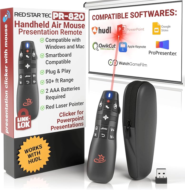 Wireless Presentation Clicker with Laser Pointer and Air Mouse for Mac