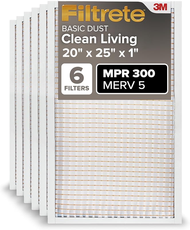 Filtrete 20x25x1 MERV 5 Electrostatic Air Filter, 6-Pack for Basic Dus