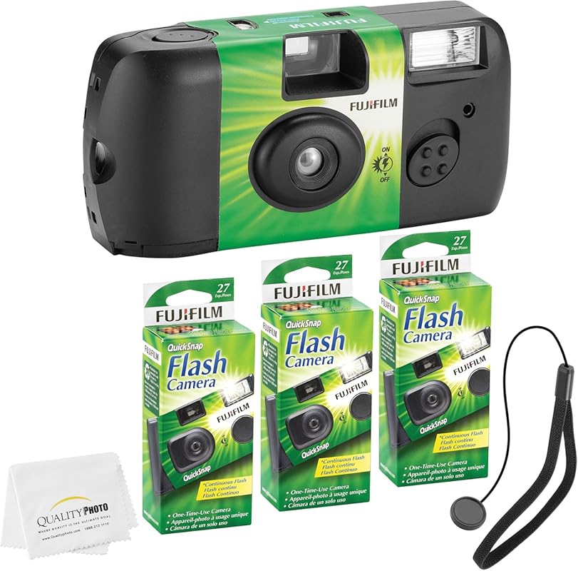 Fujifilm QuickSnap Flash 400 Disposable Camera with Hand Strap & Microfiber Cloth – 3 Pack