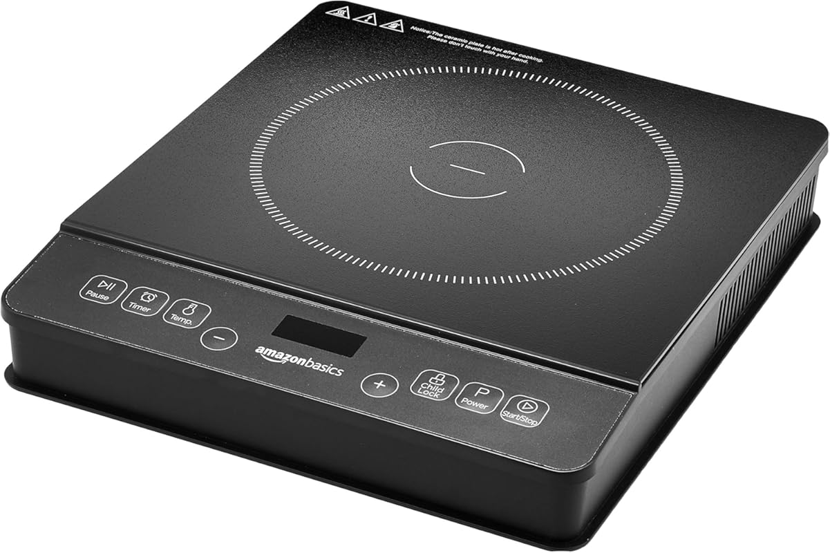 Amazon Basics 1800W Portable Induction Cooktop with Child Lock, Timer,