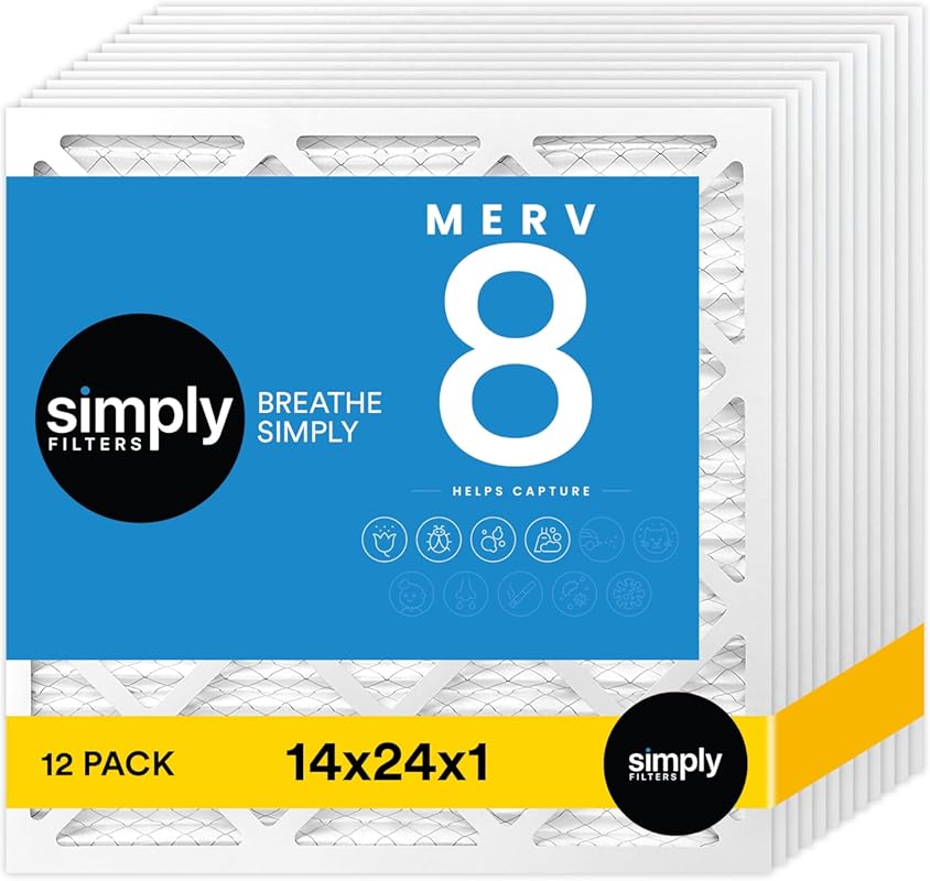 Simply 14x24x1 MERV 8 Pleated Air Filter, 12-Pack for HVAC Dust & Alle