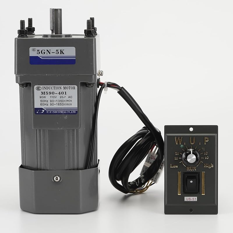 110V 90W Single Phase Electric Motor with Gearbox, 0-270RPM Variable Speed