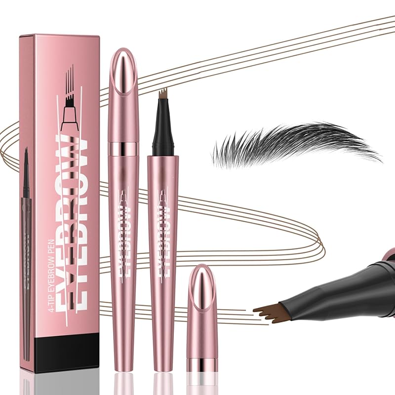 Waterproof 3D Microblading Eyebrow Pencil with 4-Tip Applicator for Natural Brows