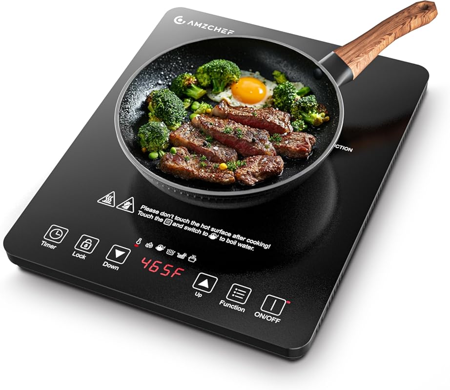AMZCHEF 1800W Portable Induction Cooktop with 20 Temp & Power Levels,