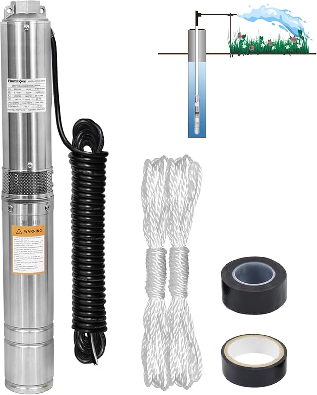 1HP Submersible Well Pump, 33GPM, 190ft Head, Stainless Steel, 4
