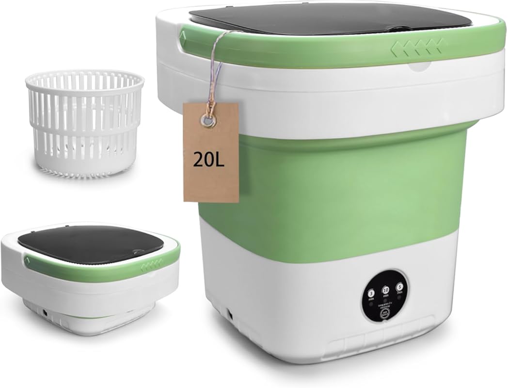 20L Upgraded Foldable Washing Machine with Spin Basket, 3 Modes Deep C