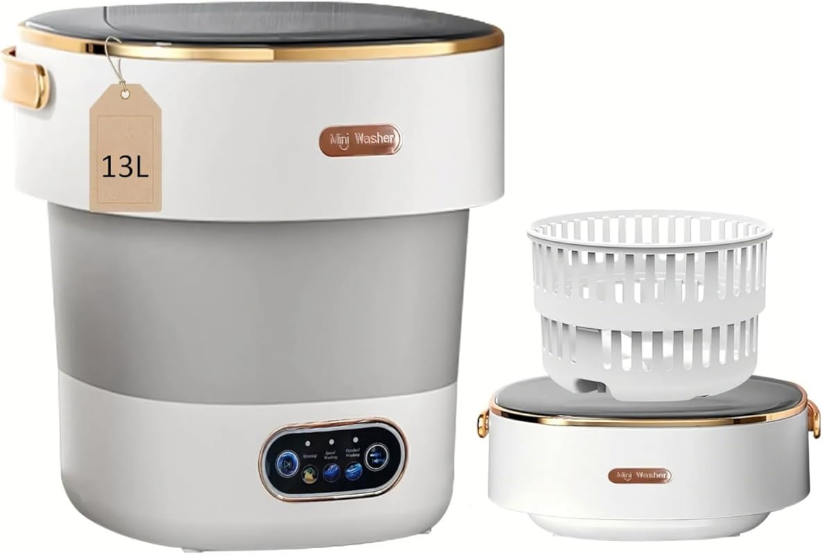 16L Foldable Portable Washing Machine with Spin Basket, 5-Min Wash & 3