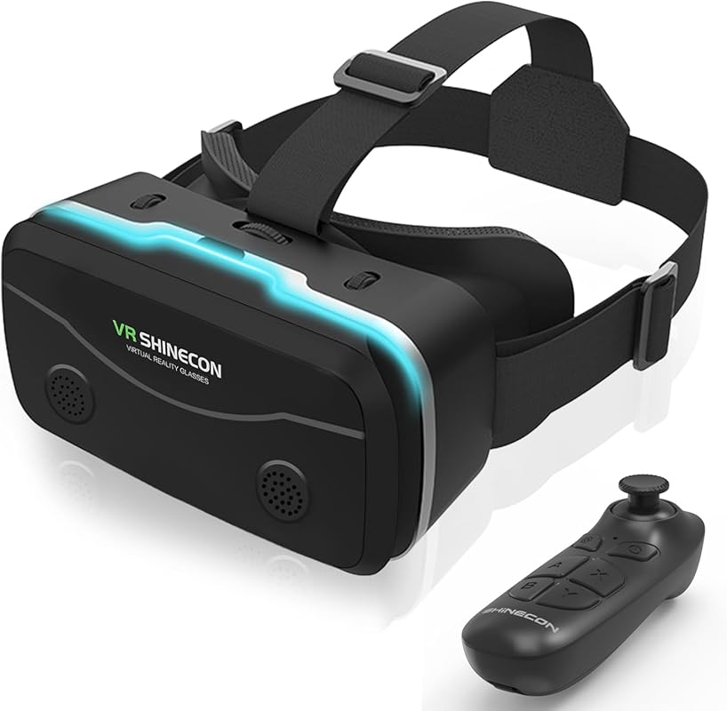HD VR Headset with Bluetooth Remote, Aspheric Lenses, Adjustable Focus