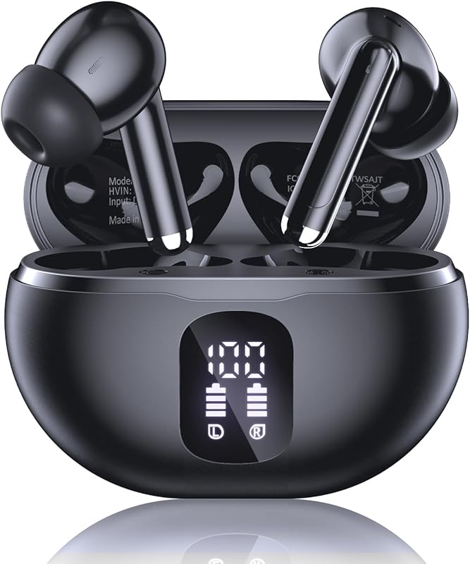 Bluetooth 5.4 Wireless Earbuds with 50H Playback, Deep Bass, LED Power Display