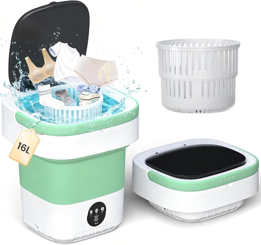 16L Mini Foldable Washing Machine with 3 Cleaning Modes, Spin Basket, 