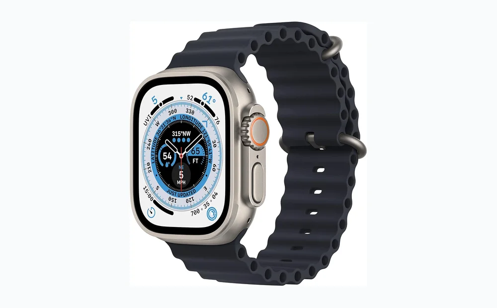 Apple Watch Ultra [GPS + Cellular 49mm] Titanium Case with Midnight Ocean Band, One Size (Renewed)