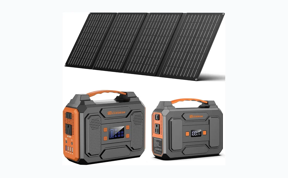 Portable Solar Generator with Panel, 300W Portable Power Station with Foldable Solar Panel 40W, 110V AC Outlet 100W Camping Solar Power Bank Lithium Battery Pack for Home Use RV Outdoor Power Outage