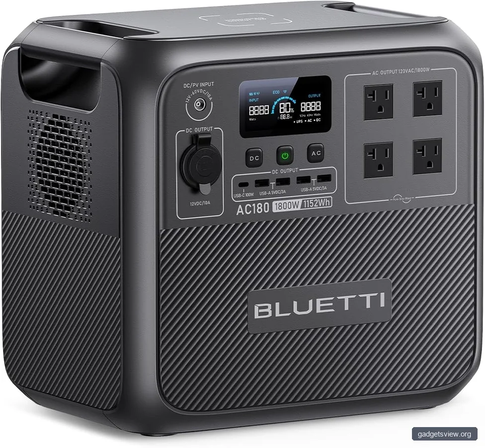 BLUETTI Portable Power Station AC180, 1152Wh LiFePO4 Battery Backup w/ 2 1800W (2700W peak) AC Outlets, 0-80% in 45Min, Solar Generator for Camping, Off-grid, Power Outage