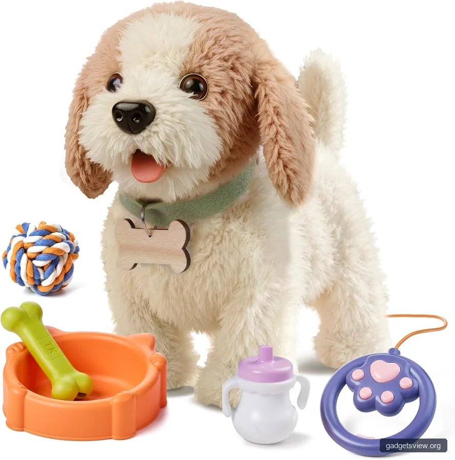 OR OR TU Walking Barking Toy Dog with Remote Control Leash, Plush Puppy Electronic Interactive Toys for Kids, Shake Tail,Pretend Dress Up Realistic Stuffed Animal Dog Age 3 4 5 6+ Years Old Best Gift