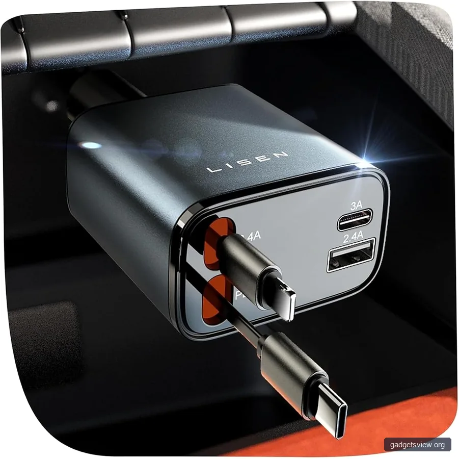 LISEN Retractable Car Charger, 84W Car Charger USB C Fast Charge,4 in 1