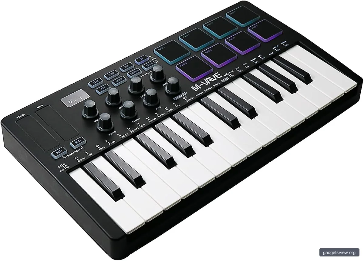 M-VAVE 25 Key USB MIDI Keyboard Controller with 8 Backlit Drum Pads, Piano Keyboard Wireless Semi Weighted Professional Dynamic Keybed, 8 Knobs, Software Included
