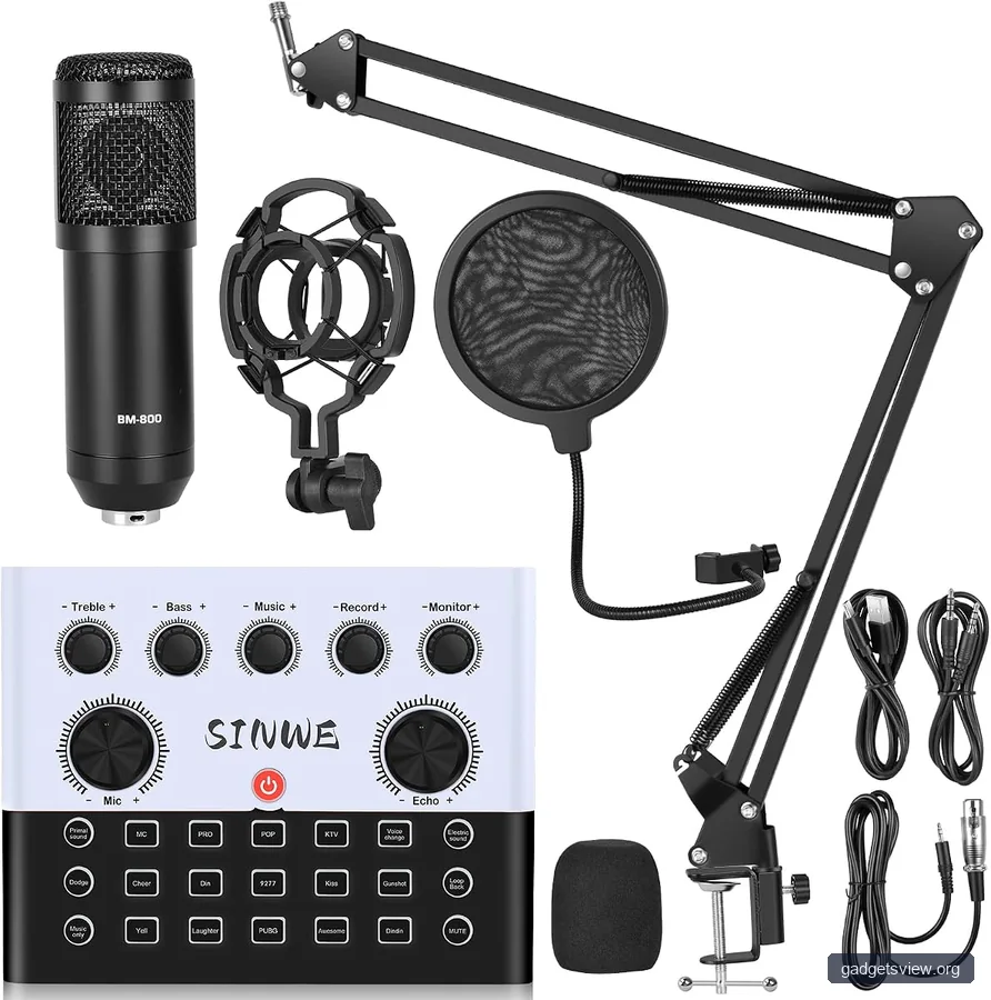 F993 All-in-One Podcast Equipment Bundle,Live Sound Card with microphone