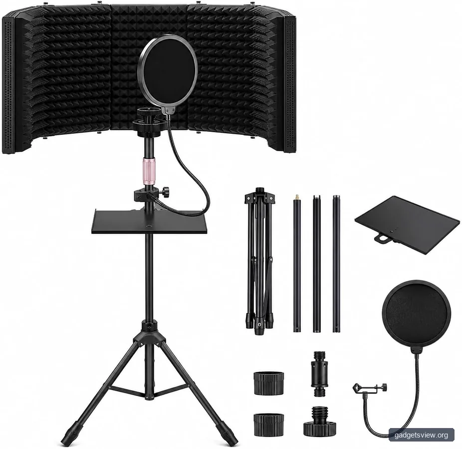 6-Panel Microphone Isolation Shield with Adjustable Stand