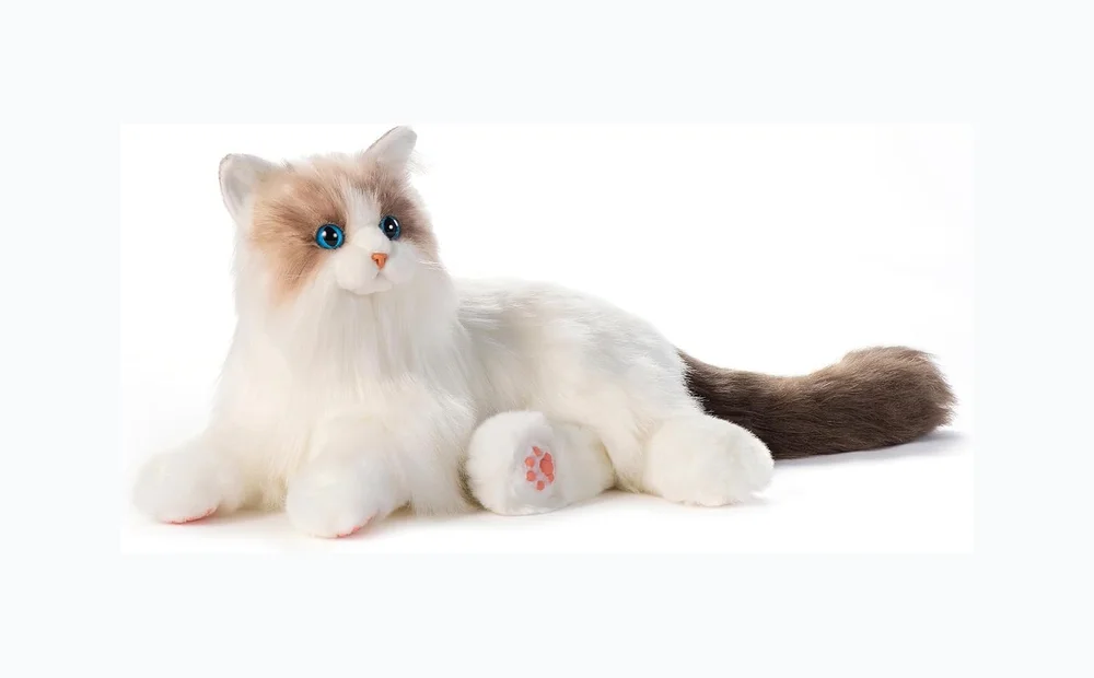 Chongker Interactive Companion Robot Cat Pets, Handmade Weighted Stuffed Animals, Cat Plush Toy with Voice Response, Realistic Heartbeat and Purring, Ragdoll Cat